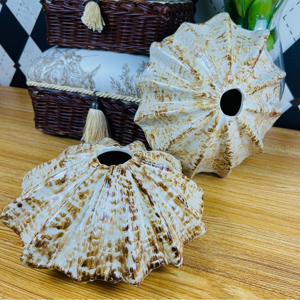 Ceramic‎ Coastal Vase Pair 9" Organic Sea-Inspired Sculptural Vases Set of 2 - Picture 4 of 17
